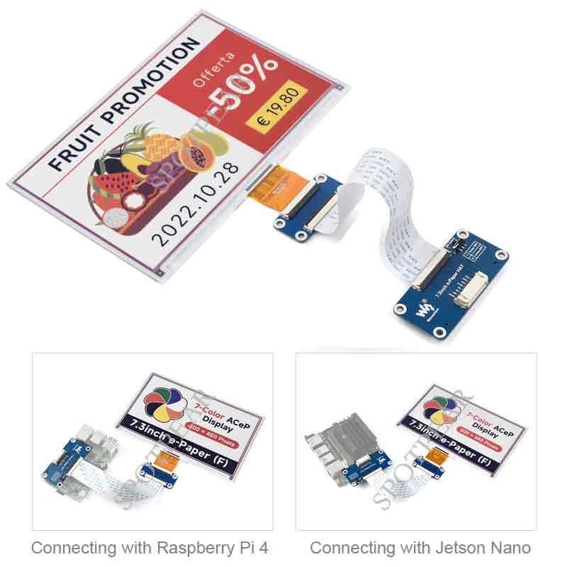 Raspberry Pi 7.3inch e Paper HAT e Ink Display Module resolution SPI for Arduino/STM32/Jetson Nano