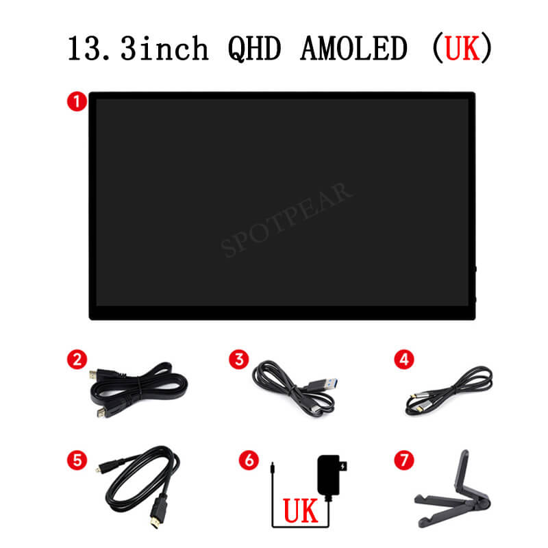 Raspberry Pi 13.3inch 2K AMOLED Touch Display Screen HDMI/Type C Display Interface Metal Case