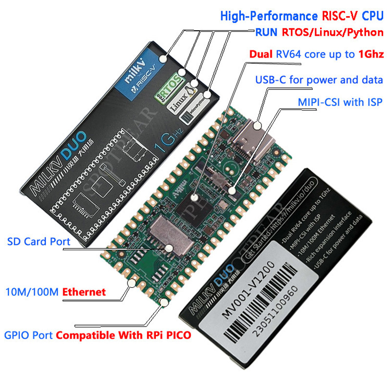 【First-level Agency】Milk V Duo Linux Board RISC V CV1800B RAM DDR2 64M Compat with Raspberry Pi Pico