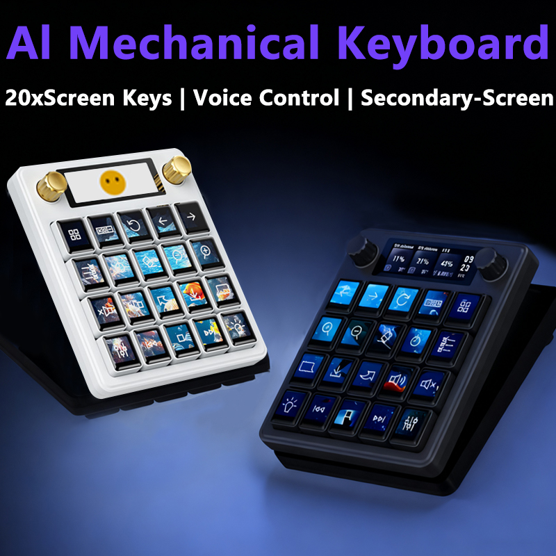 MK20 Computer AI Deepseek Mechanical Voice Keyboard Linux 20x0.85inch LCD Screen Customize keys + 2.8 inch Secondary Display
