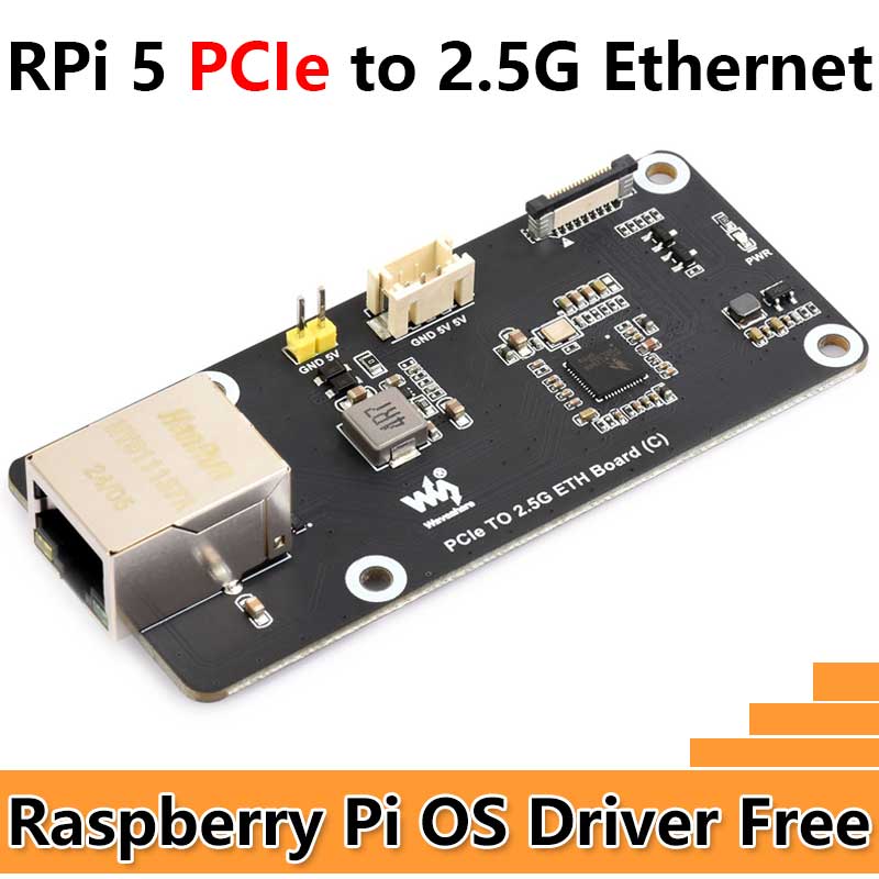 Raspberry Pi 5 PCIe to 2.5G Ethernet Adapter Board Plug and Play