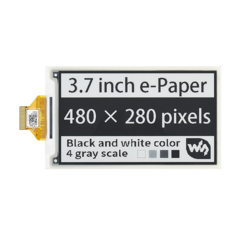 3.7inch e Paper e Ink Raw Display, 480×280, Black / White, 4 Grey Scales, SPI