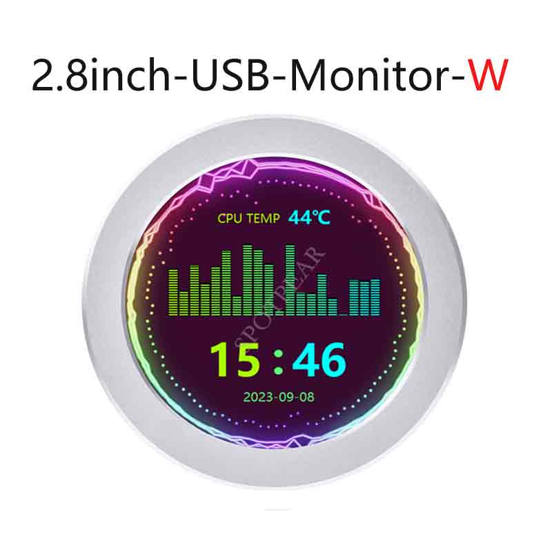 2.8inch Round LCD USB Monitor Computer Monitor Display Screen USB Type C Secondary Screen PC CPU GPU