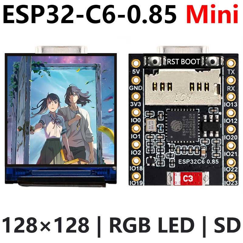 ESP32-C6 LCD Development Board 0.85 inch Display 0.85inch Screen 128x128 Mini SD-Port QST  LVGL For Arduino