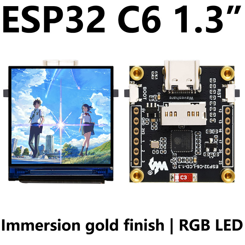ESP32-C6 LCD Development Board 1.3 inch Display 1.3inch Screen ST7789 240x240 Mini TV SD-Port QST  LVGL For Arduino
