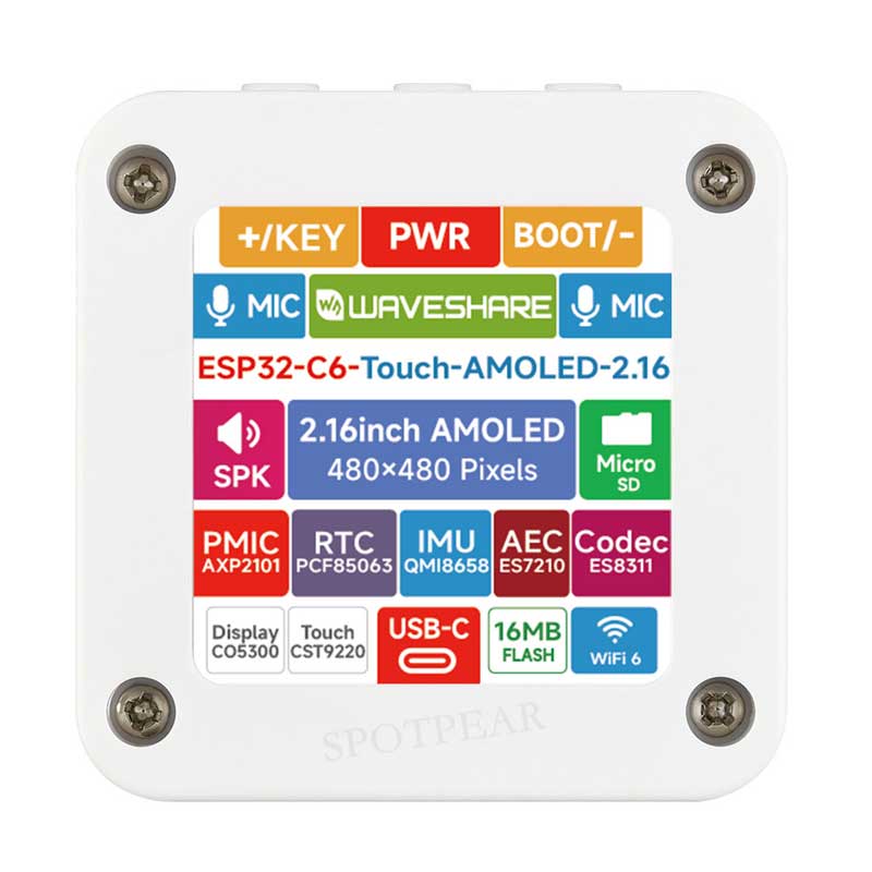 ESP32-C6 2.16inch  AMOLED Display AI Development Board 480×480 2.16 inch TouchScreen Deepseek