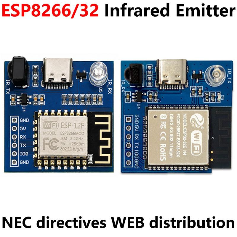 ESP8266/ESP32 Infrared Transmitter/Receiver NEC Command WIFI Transmission Module