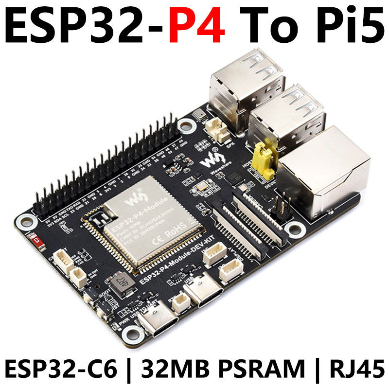 ESP32-P4 ESP32-C6 Development Board RISC-V WiFi6 MIPI CSI Camera 7/10.1 inch DSI Display /RJ45 Ethernet /Mic /Audio Size Compatible with Raspberry Pi