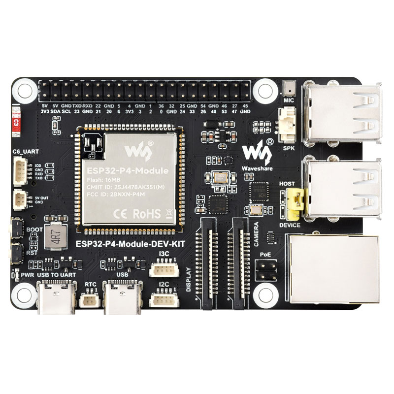 ESP32-P4 ESP32-C6 Development Board RISC-V WiFi6 MIPI CSI Camera 7/10.1 inch DSI Display /RJ45 Ethernet /Mic /Audio Size Compatible with Raspberry Pi