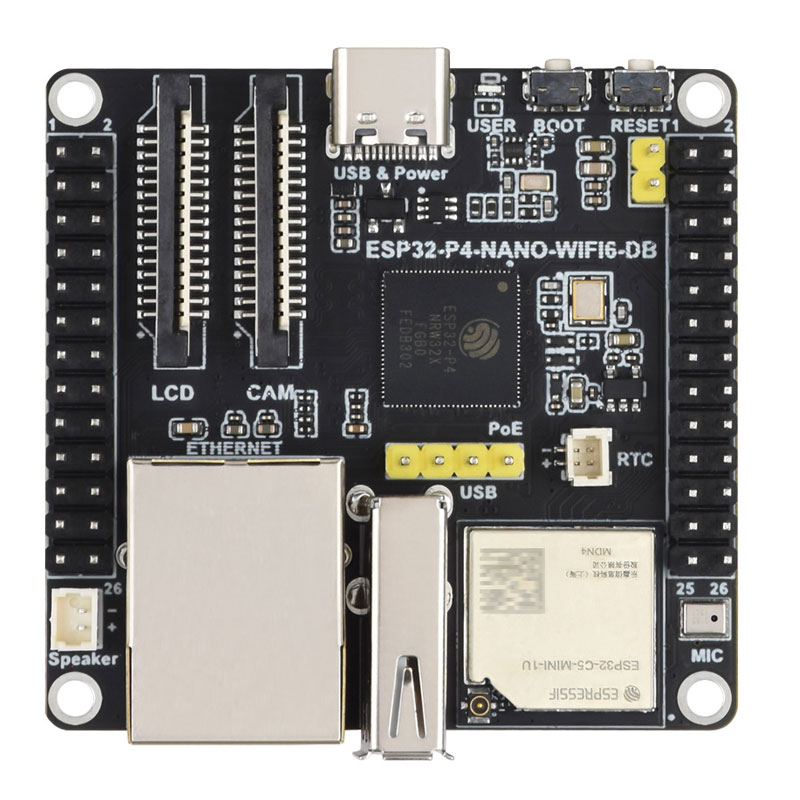 ESP32-P4-NANO-DB Development Board ESP32-C6 RISC-V MIPI CSI Camera / 10.1 inch DSI Display / USB / RJ45 Ethernet / POE