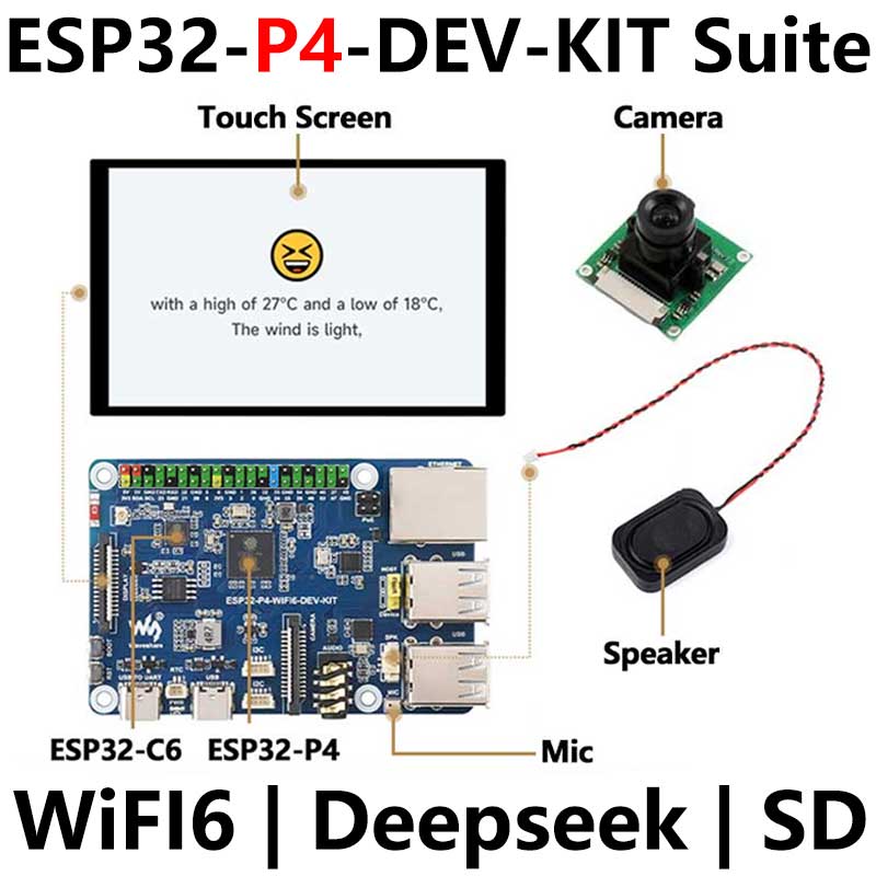 ESP32-P4 DEV-KIT C6 WiFi6 MIPI DSI 7/10.1 inch Display/CSI Camera/Audio Speaker For AI Deepseek