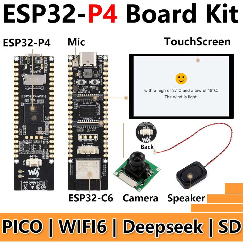 ESP32-P4 Pico WIFI6 Development Board C6 MIPI DSI 10.1-inch Display /CSI Camera /Audio Speaker Mic AI Deepseek