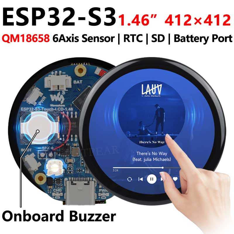 ESP32 S3 Development Board 1.46 inch Round LCD  1.46inch Display 412x412 QMI8658 Sensor / MIC / SD /MP3  Audio /Battery Port LVGL/HMI For Arduino