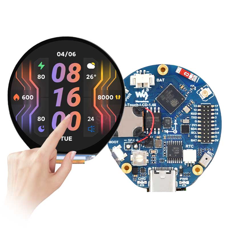 ESP32 S3 Development Board 1.46 inch Round LCD  1.46inch Display 412x412 QMI8658 Sensor / MIC / SD /MP3  Audio /Battery Port LVGL/HMI For Arduino