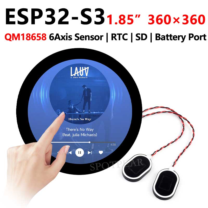 ESP32 S3 Development Board 1.85 inch Round LCD Display 360×360 QMI8658 Sensor / MIC / SD /MP3  Audio /Battery Port LVGL/HMI For Arduino