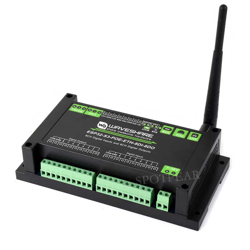 ESP32-S3 Industrial 8-Channel Controller with WiFi Bluetooth CAN IoT RS485 and RJ45 ETH POE 