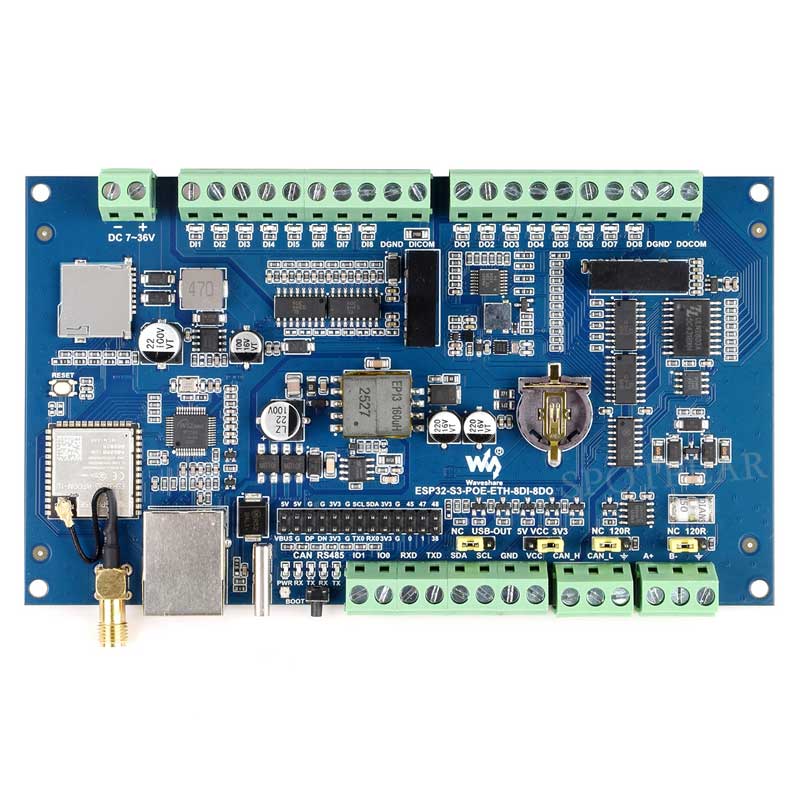 ESP32-S3 Industrial 8-Channel Controller with WiFi Bluetooth CAN IoT RS485 and RJ45 ETH POE 
