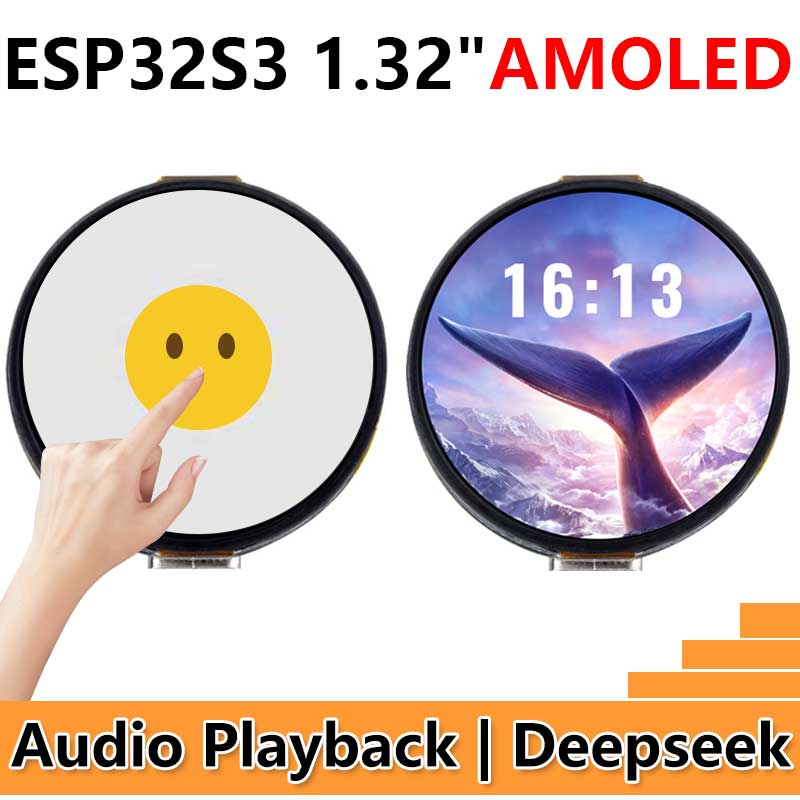 ESP32 S3 Development Board with 1.32inch AMOLED Display QSPI Interface WiFi 6 Audio Acquisition Deepseek