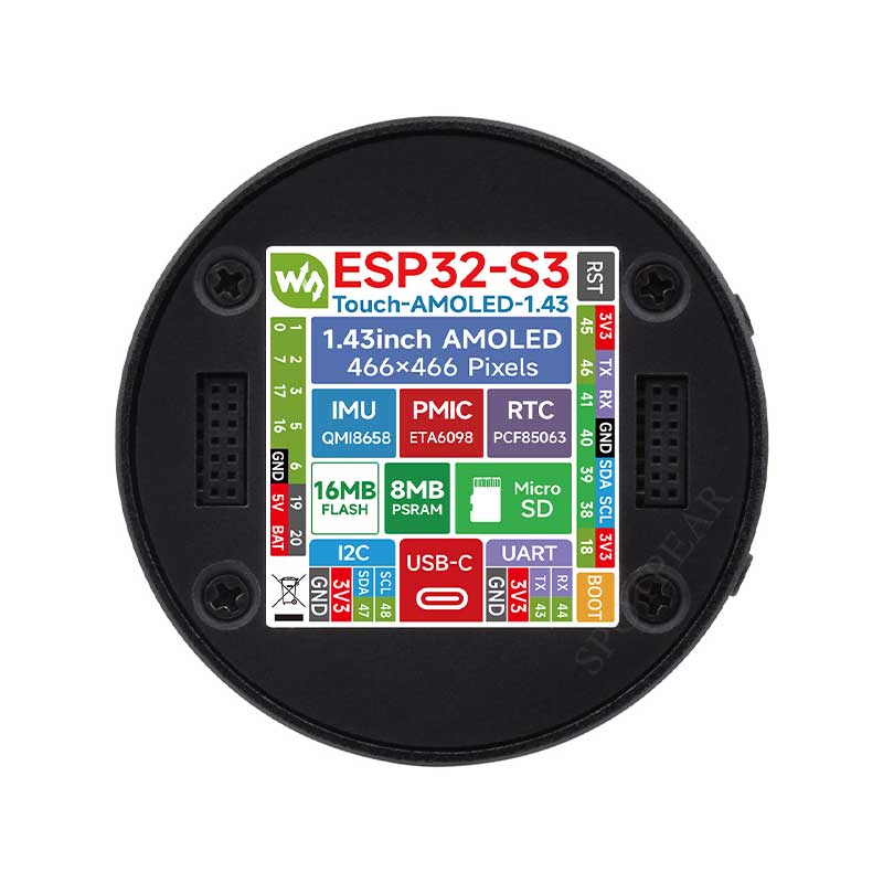 ESP32 S3 Development Board 1.43 inch AMOLED Display 1.43inch TouchScreen For Arduino LVGL With SD-Port/ QMI8658C 6-Axis Sensor