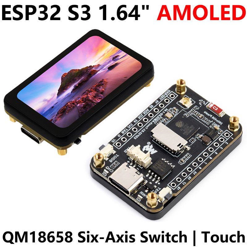 ESP32 S3 Development Board 1.64 inch AMOLED Display 1.64inch TouchScreen For Arduino LVGL With SD-Port/ QMI8658C 6-Axis Sensor