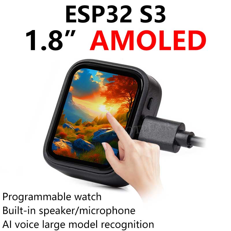 ESP32 S3 Development Board 1.8 inch AMOLED Display 368×448 1.8inch TouchScreen QMI8658 /MIC /Audio /Battery Port LVGL AI Voice Programmable Watch