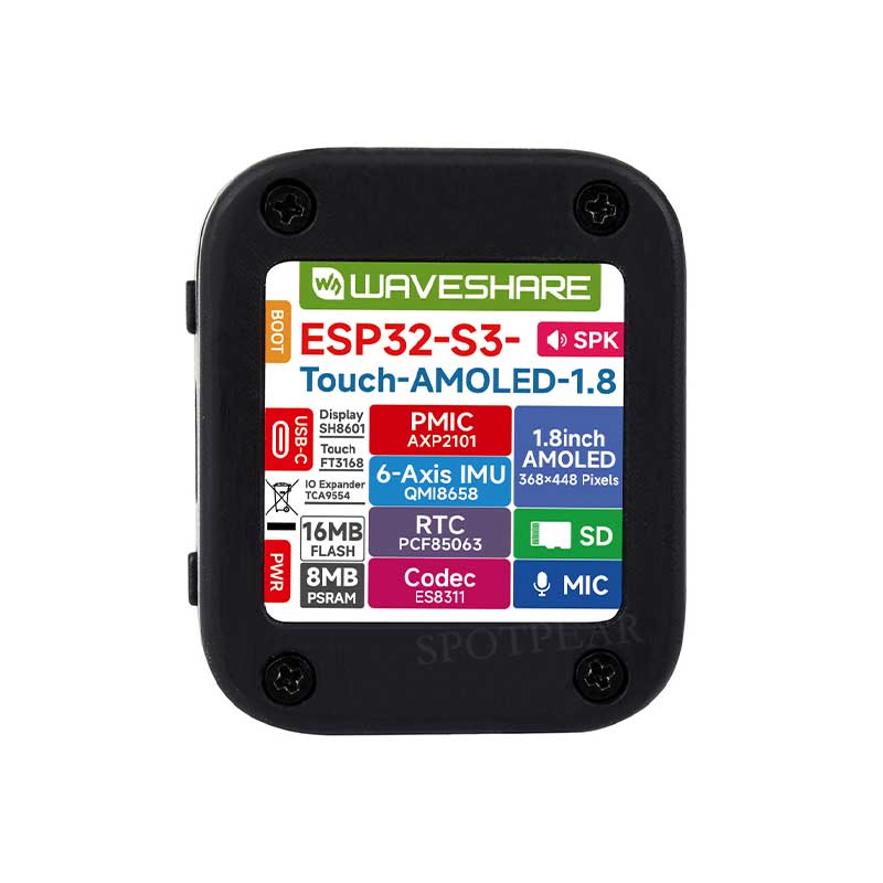 ESP32 S3 Development Board 1.8 inch AMOLED Display 368×448 1.8inch TouchScreen QMI8658 /MIC /Audio /Battery Port LVGL AI Voice Programmable Watch