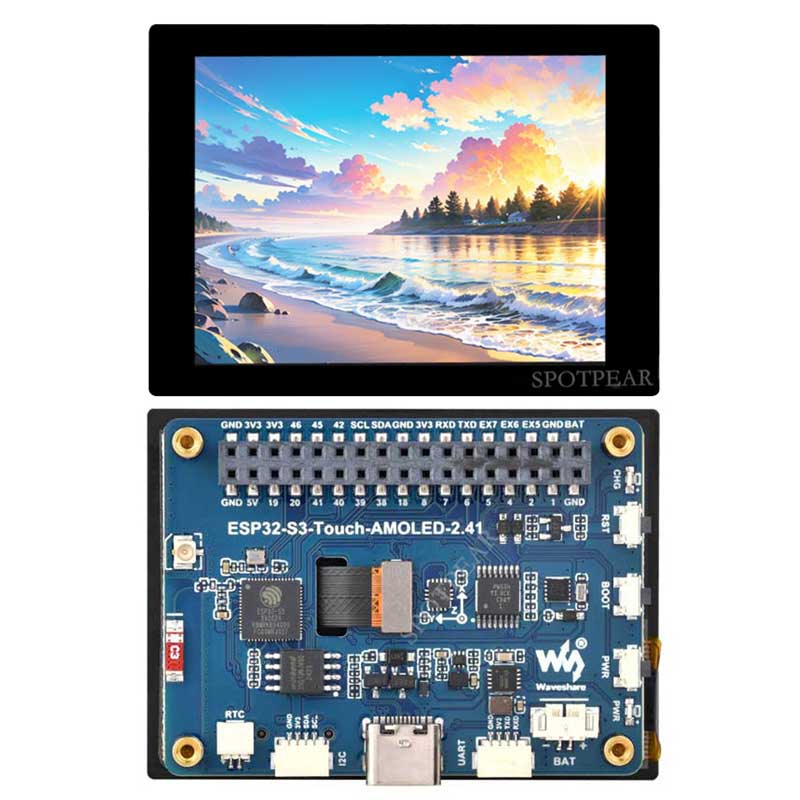 ESP32 S3 Development Board 2.41 inch AMOLED Display 600x450 TouchScreen For Arduino LVGL With SD-Port/ QMI8658C 6-Axis Sensor