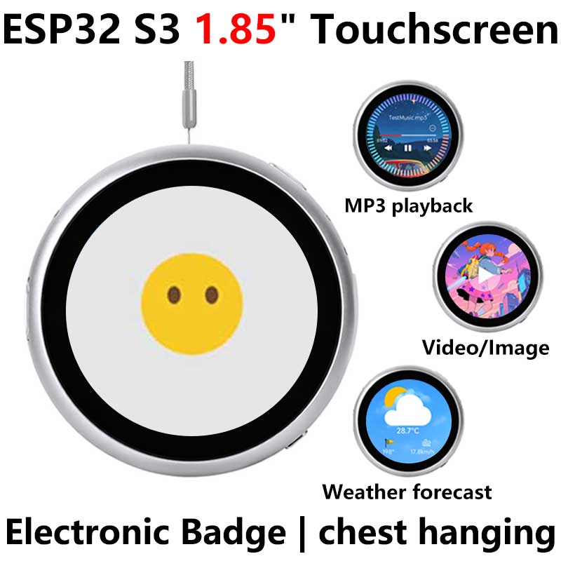 ESP32 S3 AI 1.85 inch Development Board with 1.85inch LCD Touchscreen Round Screen Electronic Badge Deepseek