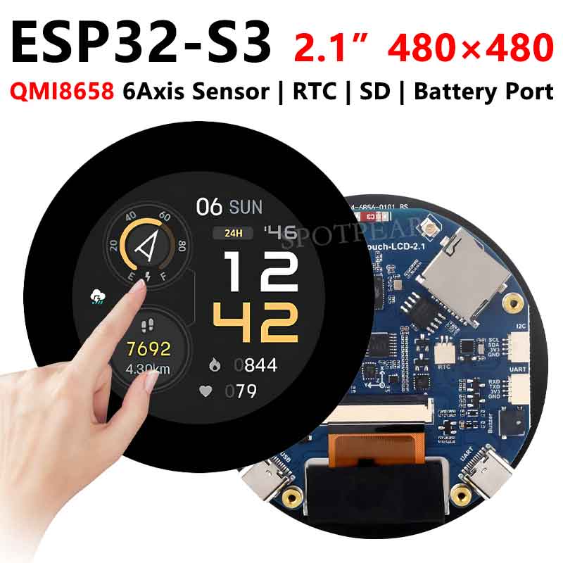 ESP32 S3 2.1 inch Round LCD Development Board 480x480 TouchScreen Display LVGL HMI With QMI8658C 6-Axis Sensor