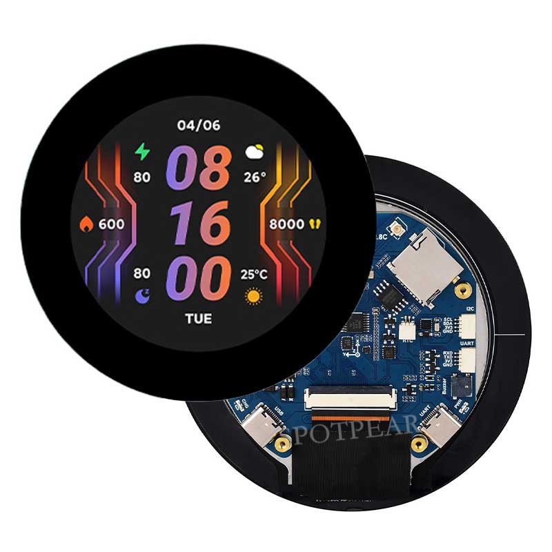 ESP32 S3 Development Board 2.8 inch Round LCD Display 480x480 QMI8658 Sensor / SD /MP3  Audio /Battery Port LVGL/HMI For Arduino