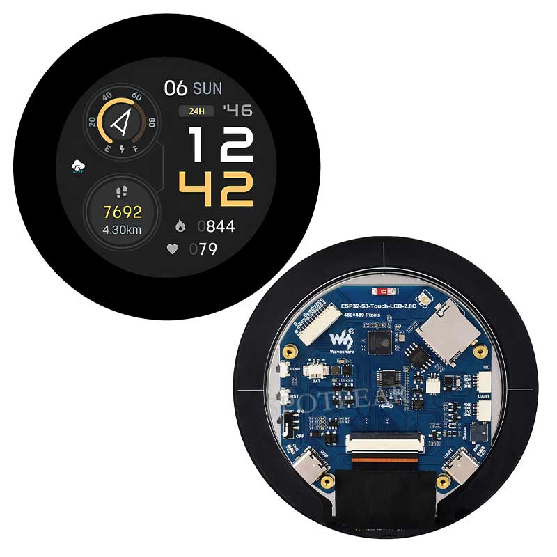 ESP32 S3 Development Board 2.8 inch Round LCD Display 480x480 QMI8658 Sensor / SD /MP3  Audio /Battery Port LVGL/HMI For Arduino