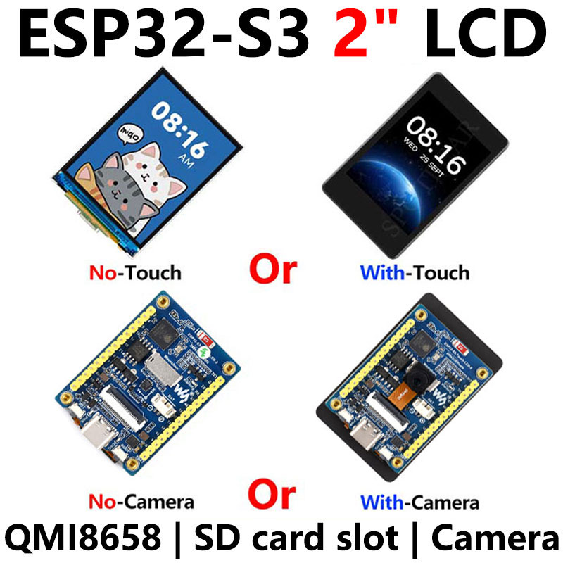 ESP32 S3 LCD Camera Development Board 2 inch Display QMI8658 Sensor / Battery Port LVGL/HMI For Arduino