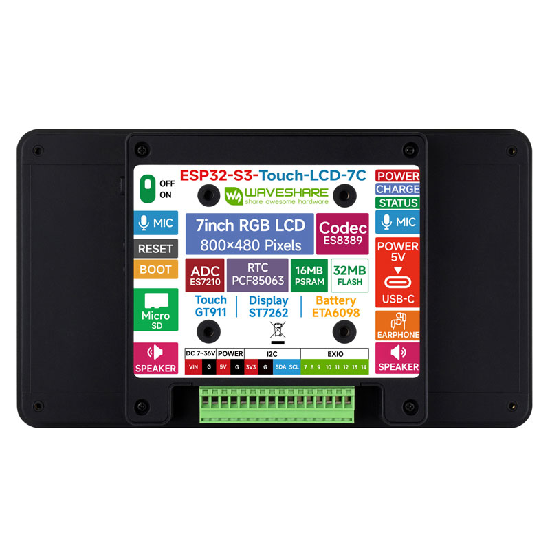 Industrial ESP32 S3 AI 7inch (C) Development Board 7 inch TouchScreen Display Sensor CAN I2C RS485