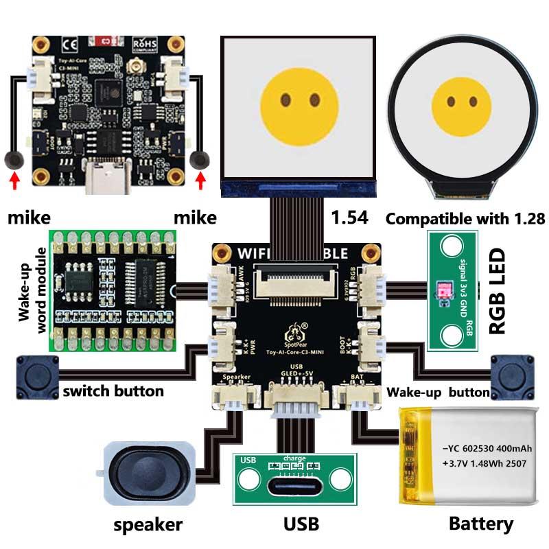 ESP32 C3 Voice Robot Mini Development Board AI DeepSeek Toy Doll Core 1.28 inch 1.54inch LCD