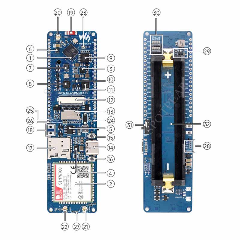 ESP32-S3 SIM7670G 4G Development Board With Camera LTE Cat-1/4G/GNSS/GPS Global Band Portable WIFI