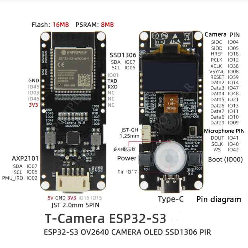 ESP32 S3 Development board T Camera S3 With 0.96inch OLED display screen OV2640Camera WiFi Bluetooth