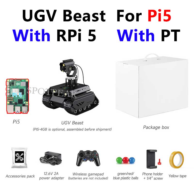 UGV Beast PT AI 4G 5G OpenCV Robot Car MediaPipe For Raspberry Pi4B/5