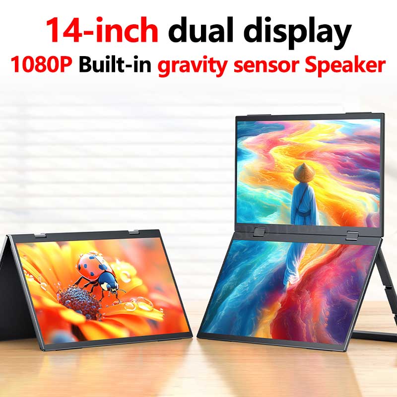 14 inch Dual LCD Computer PC Monitor Display Double Secondary Screen Type C Mini HDMI 1080P For Windows/MacOS