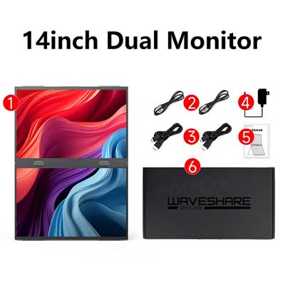 14 inch Dual LCD Computer PC Monitor Display Double Secondary Screen Type C Mini HDMI 1080P For Windows/MacOS