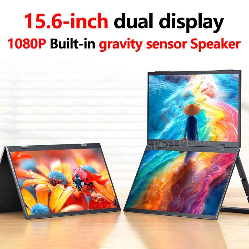 15.6 inch Dual LCD Computer PC Monitor Display Double Secondary Screen Type C Mini HDMI 1080P For Windows/MacOS