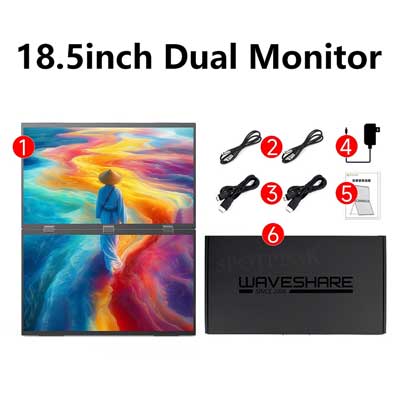 18.5 inch Dual LCD Computer PC Monitor Display Double Secondary Screen Type C Mini HDMI 1080P For Windows/MacOS