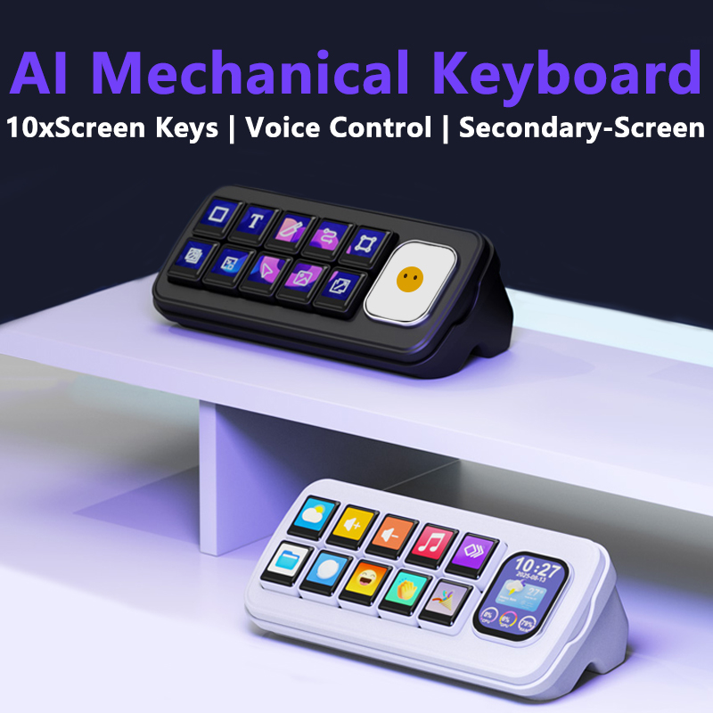 Computer AI Deepseek Mechanical Voice Keyboard Linux 10x0.85inch LCD Screen Customize keys + 2.01 inch Secondary Display