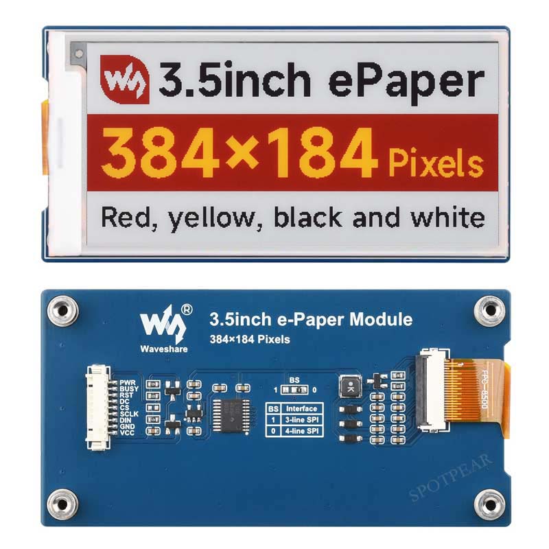 Raspberry Pi 3.5 inch e-Paper link (G) RYBW 384x184 For Arduino / Jetson Nano / STM32