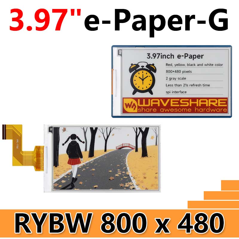 Raspberry Pi 3.97 inch e-Paper link (G) RYBW 800x480 For Arduino / Jetson / STM32 /ESP32
