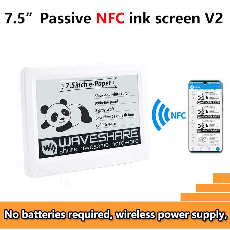 7.5 inch Passive NFC e-Paper V2 BW Display 7.5inch E-ink Screen No Need Battery Wireless Powered Data Transfer For Mobile APP