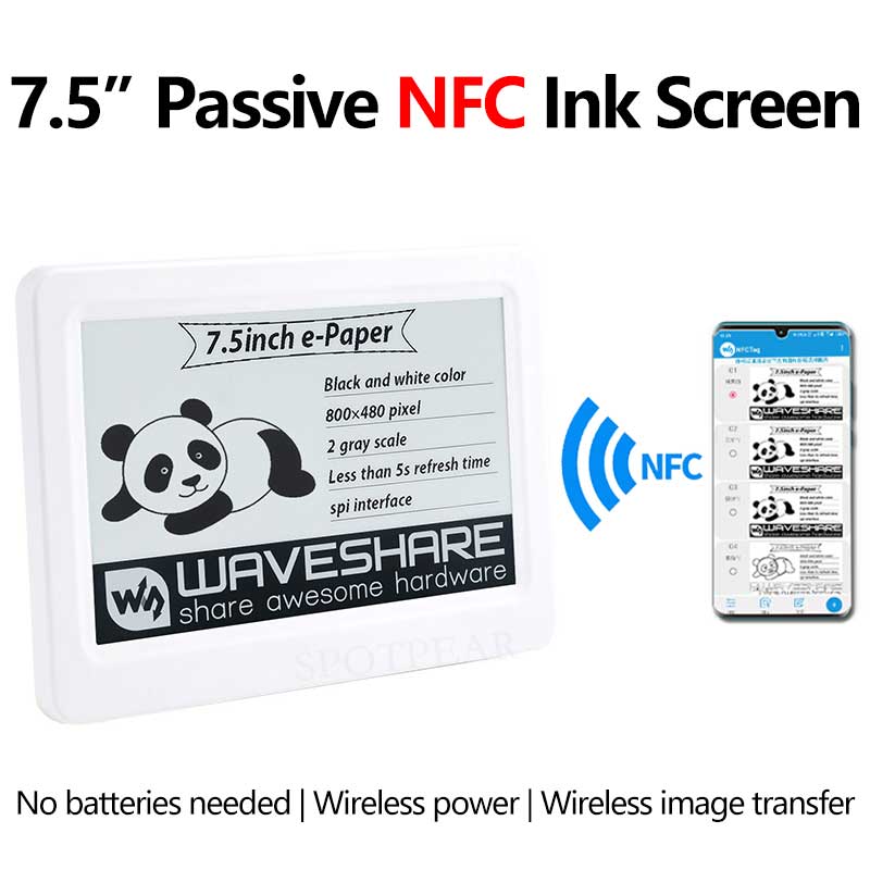 7.5 inch Passive NFC e-Paper BW Display 7.5inch E-ink Screen No Need Battery Wireless Powered Data Transfer