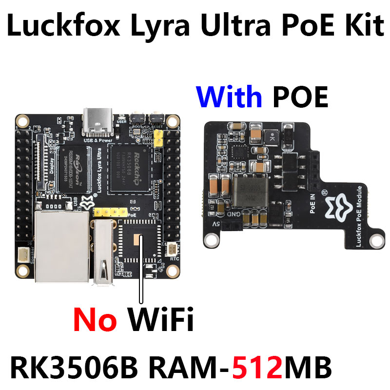 Top-Version Luckfox Lyra Ultra RK3506B OnBoard EMMC-8GB Mic Option WiFi6 /PoE With Audio and Display Port