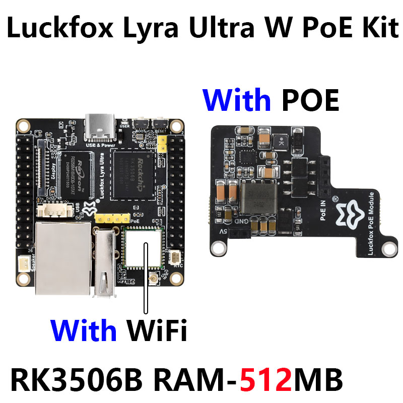 Top-Version Luckfox Lyra Ultra RK3506B OnBoard EMMC-8GB Mic Option WiFi6 /PoE With Audio and Display Port