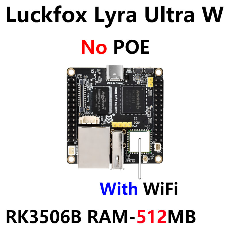 Top-Version Luckfox Lyra Ultra RK3506B OnBoard EMMC-8GB Mic Option WiFi6 /PoE With Audio and Display Port