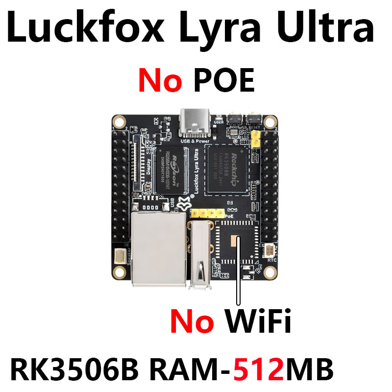 Top-Version Luckfox Lyra Ultra RK3506B OnBoard EMMC-8GB Mic Option WiFi6 /PoE With Audio and Display Port